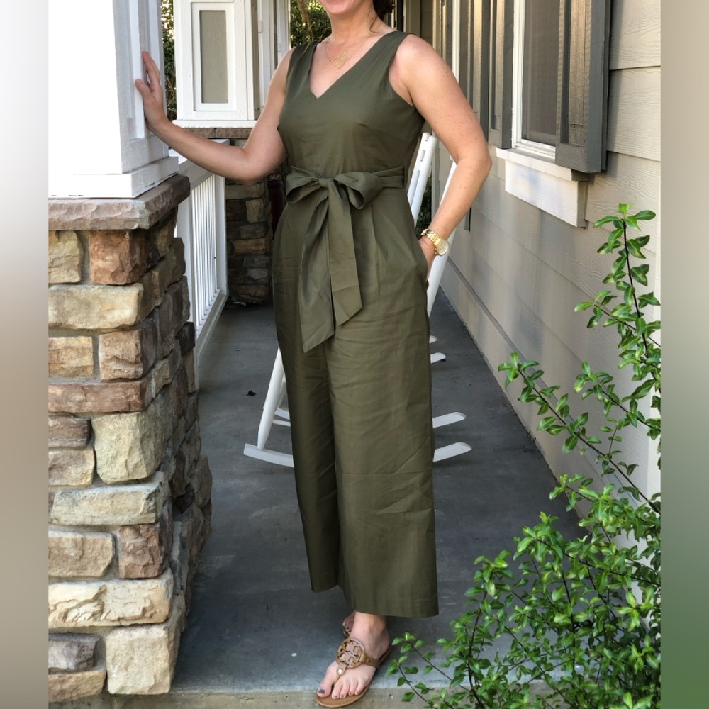 J. Crew Olive Green wrap-tie jumpsuit in stretch poplin